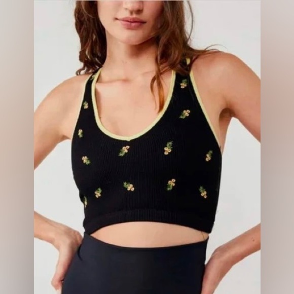 NWT Free People Movement‎ Free Throw Embroidered Crop Tank in Black Floral S - Picture 2 of 5
